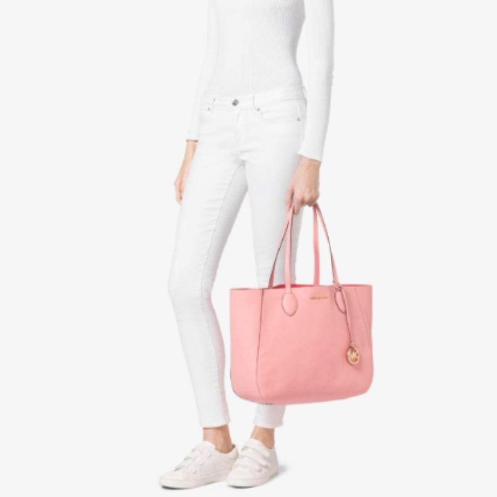 Michael Kors Mae Soft Leather Carryall Reversible Tote - Pink/Coral